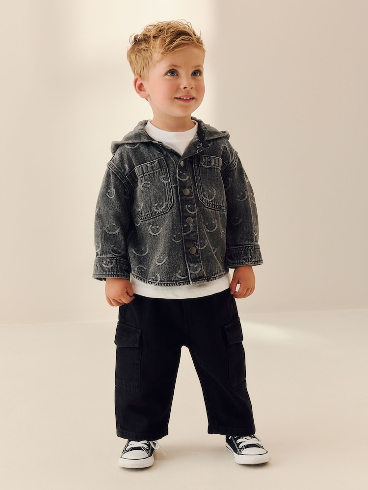 Grey Face AOP Denim Hooded Overshirt (3mths-7yrs) - Image 2 of 4