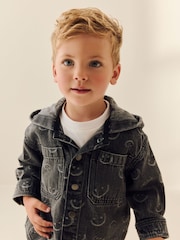 Grey Face AOP Denim Hooded Overshirt (3mths-7yrs) - Image 4 of 4