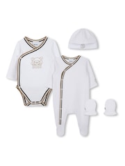 BOSS White Baby Logo Sleepsuit Giftset Set With Hat, Mitts & Bib - Image 1 of 8