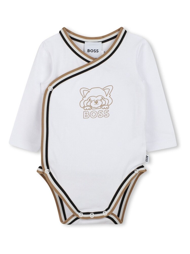 BOSS White Baby Logo Sleepsuit Giftset Set With Hat, Mitts & Bib - Image 3 of 8