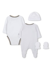 BOSS White Baby Logo Sleepsuit Giftset Set With Hat, Mitts & Bib - Image 6 of 8