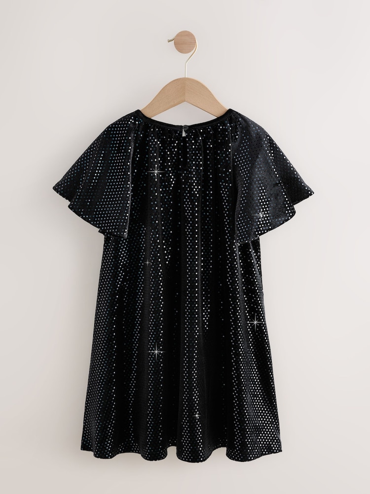 Black Foil Spot Velour Dress (3-16yrs) - Image 2 of 4