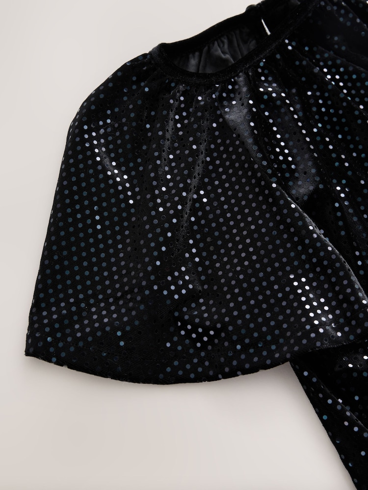 Black Foil Spot Velour Dress (3-16yrs) - Image 4 of 4