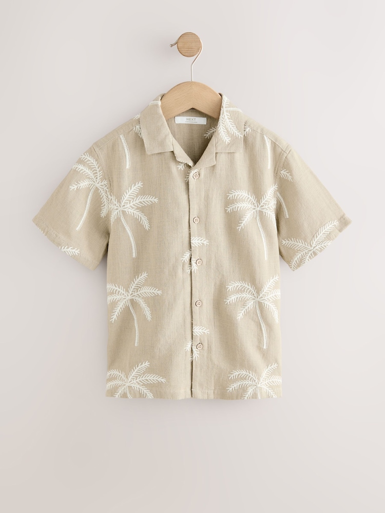Light Stone Palm Tree Short Sleeves Revere Collar Palm Printed Shirt (3-16yrs) - Image 1 of 4
