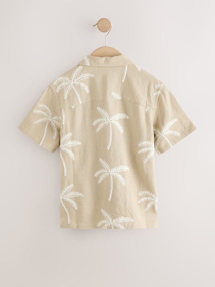 Light Stone Palm Tree Short Sleeves Revere Collar Palm Printed Shirt (3-16yrs) - Image 2 of 4