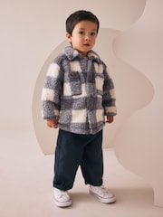 Grey Checkerboard Borg Fleece Shacket (3mths-7yrs) - Image 3 of 8