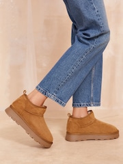 Friends Like These Brown Cosy Suedette Faux Fur Lined Low Ankle Boots - Image 2 of 4