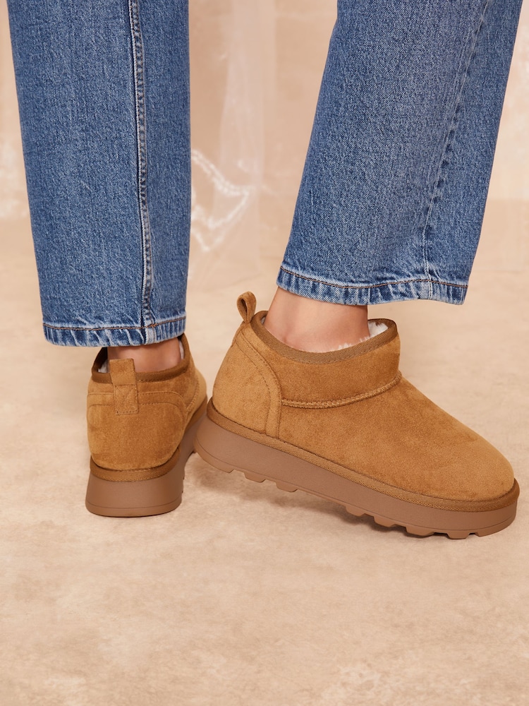 Friends Like These Brown Cosy Suedette Faux Fur Lined Low Ankle Boots - Image 4 of 4