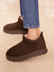 Friends Like These Brown Choc Cosy Suedette Faux Fur Lined Low Ankle Boots - Image 1 of 4