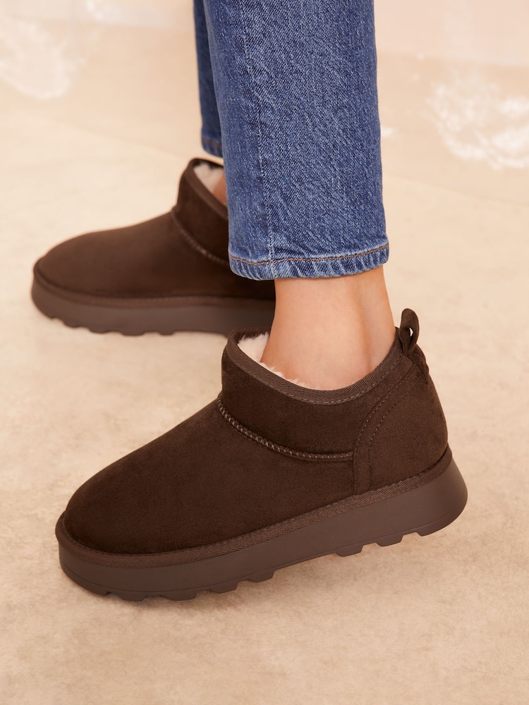 Friends Like These Brown Choc Cosy Suedette Faux Fur Lined Low Ankle Boots - Image 1 of 4