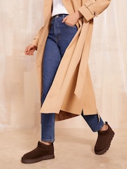 Friends Like These Brown Choc Cosy Suedette Faux Fur Lined Low Ankle Boots - Image 2 of 4