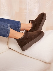 Friends Like These Brown Choc Cosy Suedette Faux Fur Lined Low Ankle Boots - Image 3 of 4