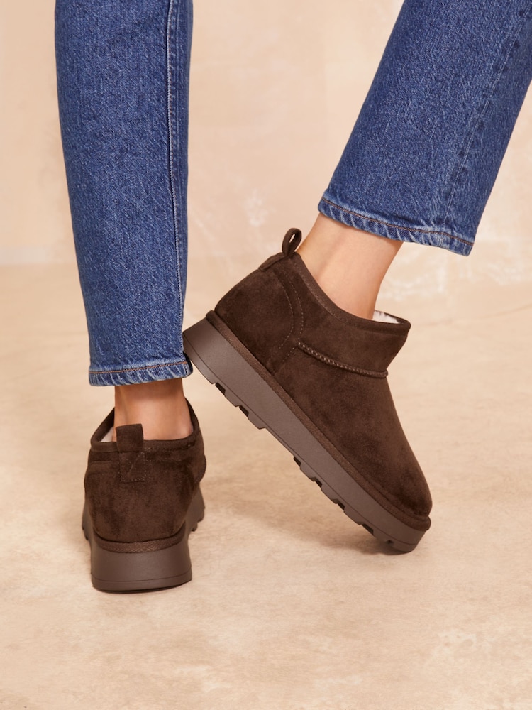 Friends Like These Brown Choc Cosy Suedette Faux Fur Lined Low Ankle Boots - Image 4 of 4