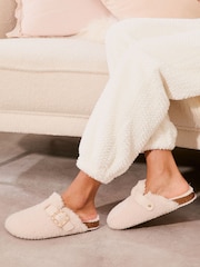 Lipsy Cream Slip On Footbed Buckle Slippers Clogs - Image 1 of 4