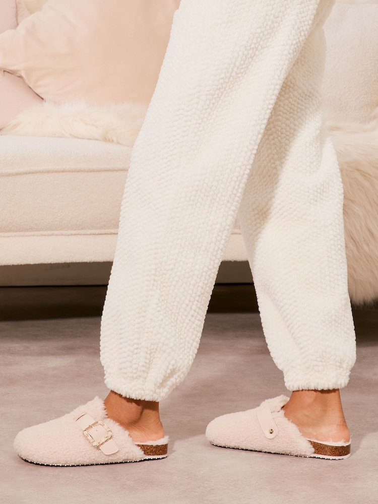 Lipsy Cream Slip On Footbed Buckle Slippers Clogs - Image 4 of 4