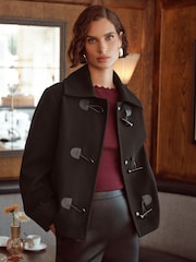 Love & Roses Black Short Collar Duffle Coat - Image 1 of 4