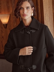 Love & Roses Black Short Collar Duffle Coat - Image 2 of 4