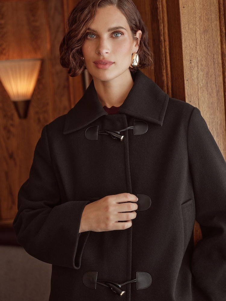 Love & Roses Black Short Collar Duffle Coat - Image 2 of 4
