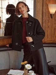 Love & Roses Black Short Collar Duffle Coat - Image 4 of 4
