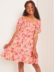 Lipsy Pink Square Neck Jersey Crinkle Dress (5-16yrs) - Image 1 of 4