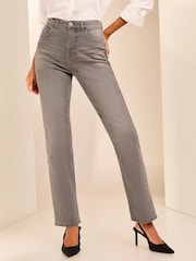 Lipsy Grey Sculpting High Waist Straight Leg Jeans - Image 1 of 4