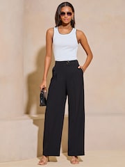 Lipsy Black Petite Relaxed Wide Leg Tailored Trousers - Image 3 of 4