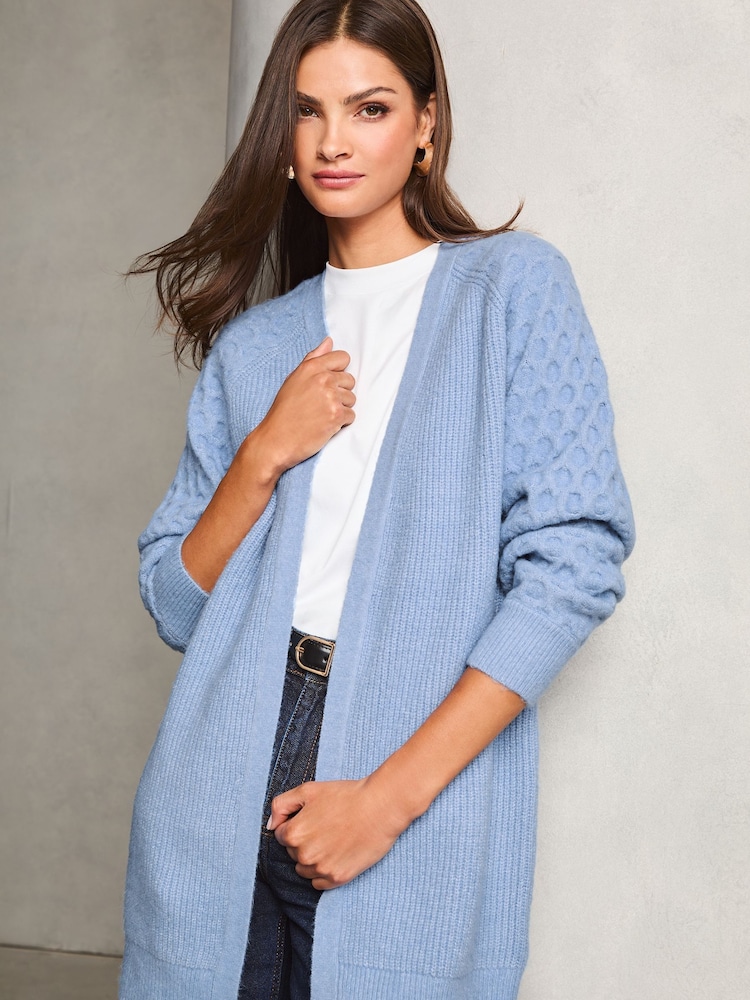 Lipsy Blue Knitted Long Sleeve Longline Cardigan - Image 1 of 5