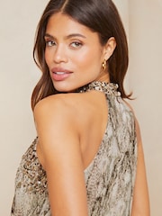 Lipsy Brown Snake Luxury Embellised Halter Top - Image 2 of 4