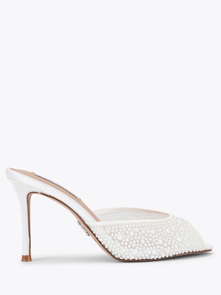 Steve Madden White Rollout Pearl Embellished Mule Heeled Shoes - Image 1 of 4 Steve Madden White Rollout Pearl Embellished Mule Heeled Shoes - Image 1 of 4