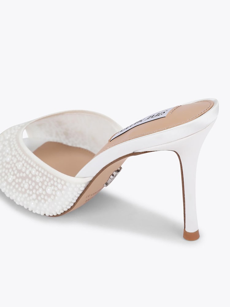 Steve Madden White Rollout Pearl Embellished Mule Heeled Shoes - Image 2 of 4 Steve Madden White Rollout Pearl Embellished Mule Heeled Shoes - Image 2 of 4