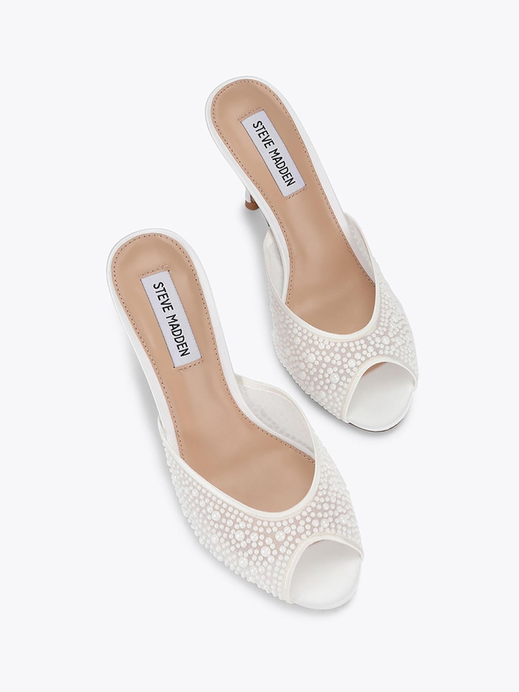Steve Madden White Rollout Pearl Embellished Mule Heeled Shoes - Image 4 of 4 Steve Madden White Rollout Pearl Embellished Mule Heeled Shoes - Image 4 of 4
