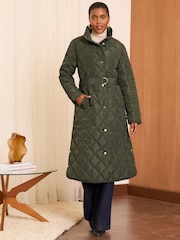 Love & Roses Green Shower Resistant Quilted Funnel Neck Coat - Image 1 of 4