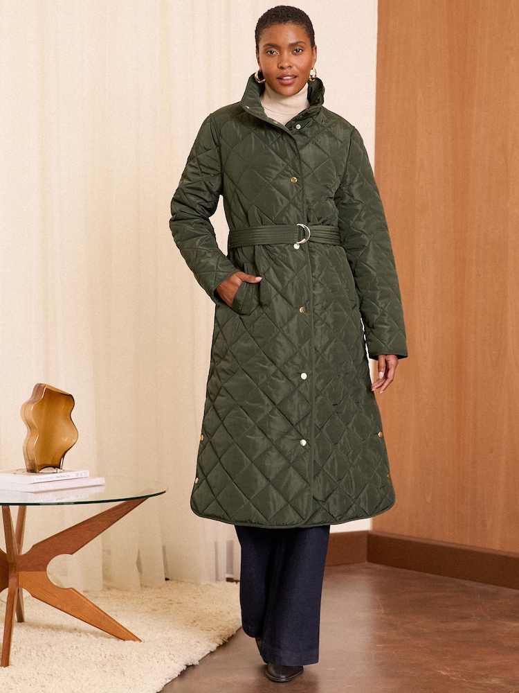 Love & Roses Green Shower Resistant Quilted Funnel Neck Coat - Image 1 of 4