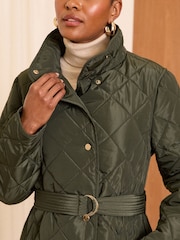 Love & Roses Green Shower Resistant Quilted Funnel Neck Coat - Image 2 of 4