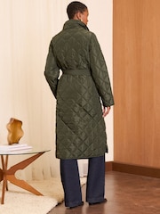 Love & Roses Green Shower Resistant Quilted Funnel Neck Coat - Image 3 of 4