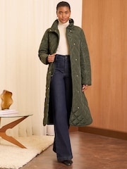 Love & Roses Green Shower Resistant Quilted Funnel Neck Coat - Image 4 of 4