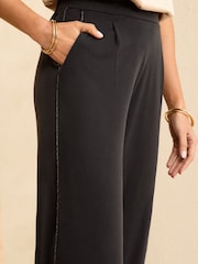 Love & Roses Black Premium Jersey Metallic Side Wide Leg Trousers - Image 2 of 4