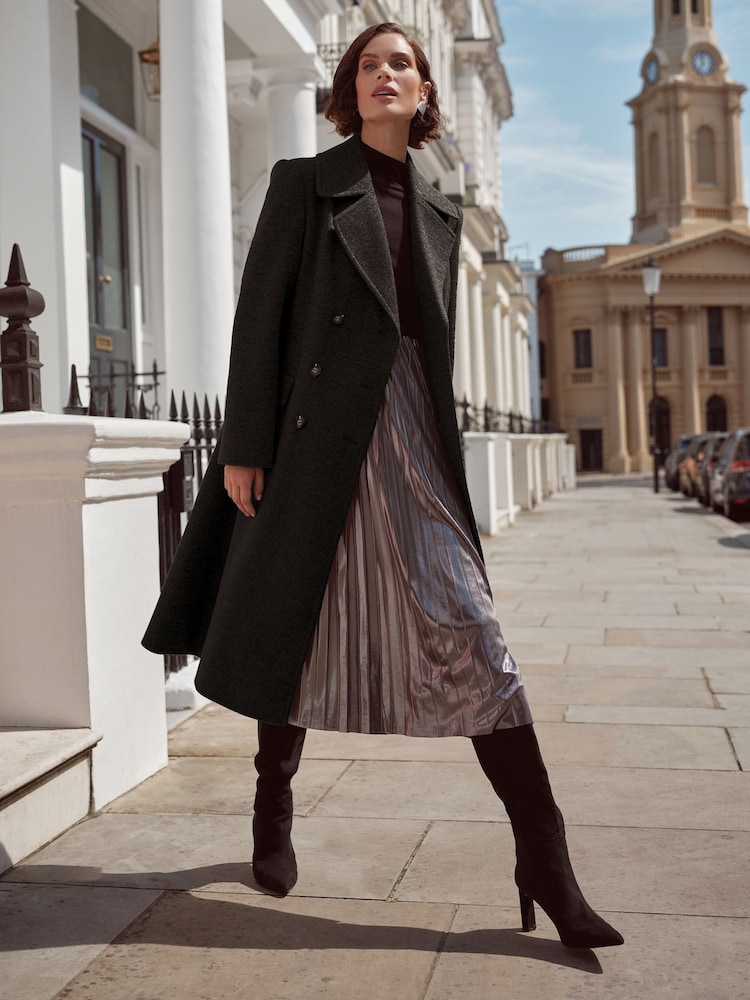 Love & Roses Black Double Breasted Hourglass Coat With Wool - Image 1 of 4