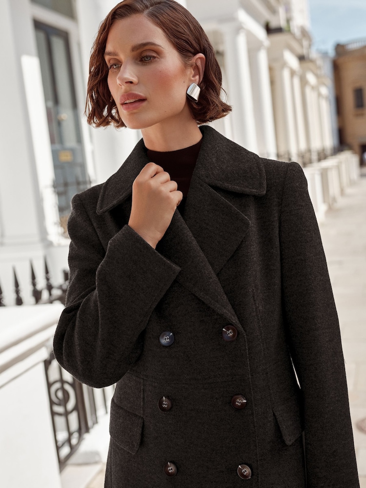 Love & Roses Black Double Breasted Hourglass Coat With Wool - Image 2 of 4