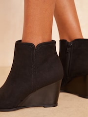 Friends Like These Black Round Toe Faux Suede Wedge Heel Ankle Boots - Image 2 of 4