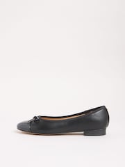 Lipsy Black Flat Toe Cap Bow Ballet Pump Faux Leather Work Ballerina Shoes - Image 5 of 5