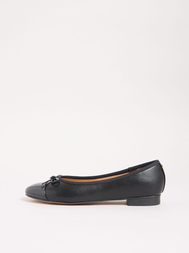 Lipsy Black Flat Toe Cap Bow Ballet Pump Faux Leather Work Ballerina Shoes - Image 5 of 5