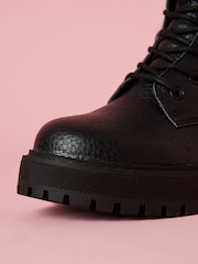 Lipsy Black Chunky Flat Faux Leather Lace-Up Ankle Boots - Image 4 of 4