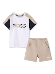BOSS Natural Baby Logo Short Sleeve Top And Short Set - Image 1 of 6