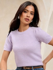 Morado lila - Top de punto de manga corta con botones en los hombros y cuello redondo de Lipsy - Imagen 1 de 4
