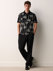 Black Palm Tree Pattern Quarter Zip Polo Shirt - Image 3 of 7
