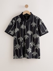 Black Palm Tree Pattern Quarter Zip Polo Shirt - Image 5 of 7