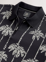 Black Palm Tree Pattern Quarter Zip Polo Shirt - Image 7 of 7