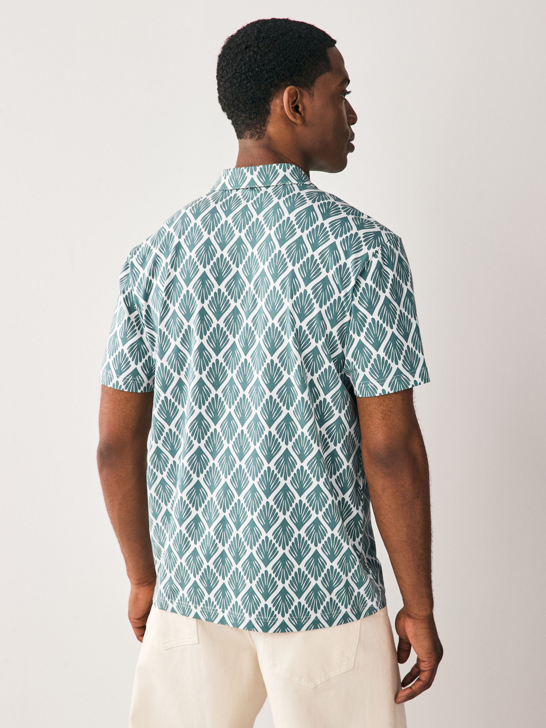 Buy Dusky Stamp Pattern Regular Fit Short Sleeve Jersey Polo