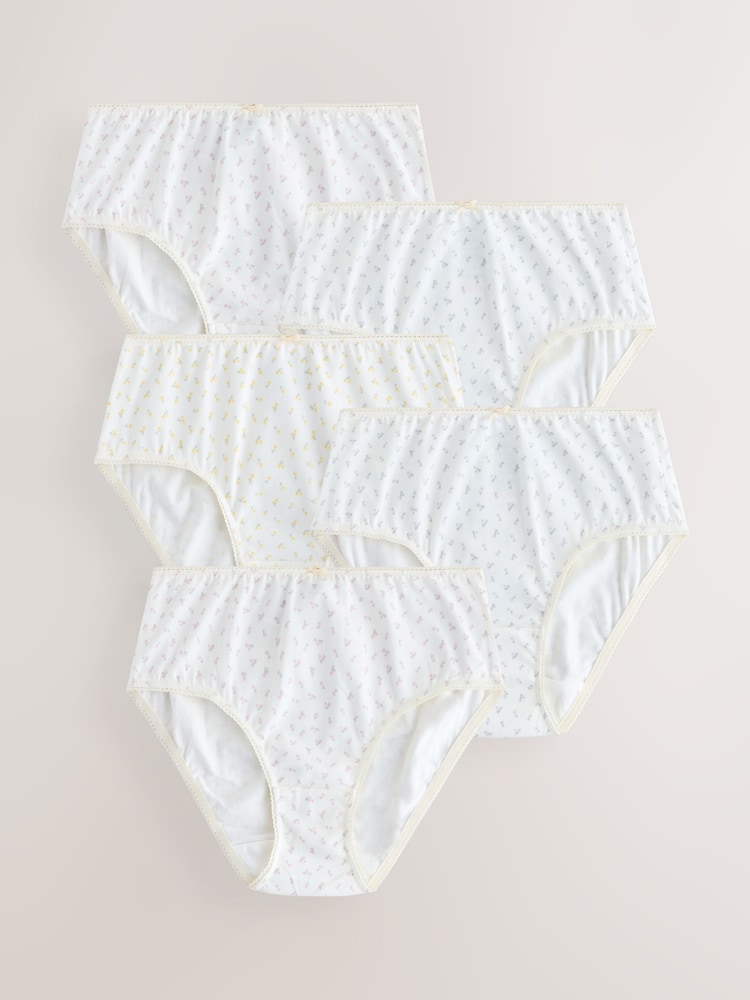 Ecru/Pink Ditsy Print Briefs 5 Pack (1.5-16yrs) - Image 1 of 9 Ecru/Pink Ditsy Print Briefs 5 Pack (1.5-16yrs) - Image 1 of 9